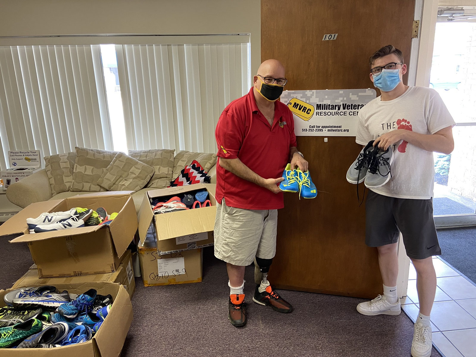 Delivering shoes to military veterans resource center